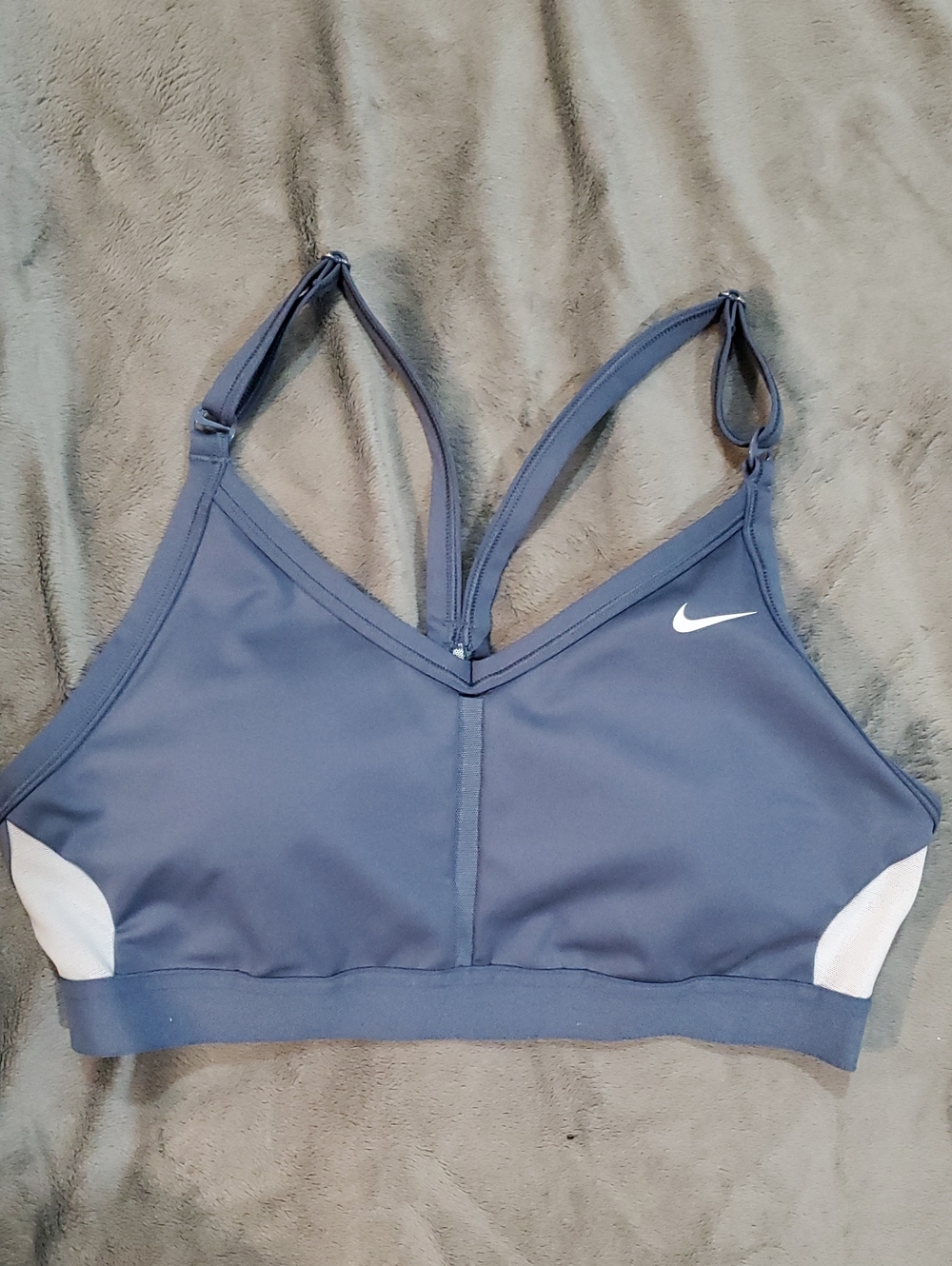 NWOT Nike Women's Slate Blue Sports Bra with White Accents